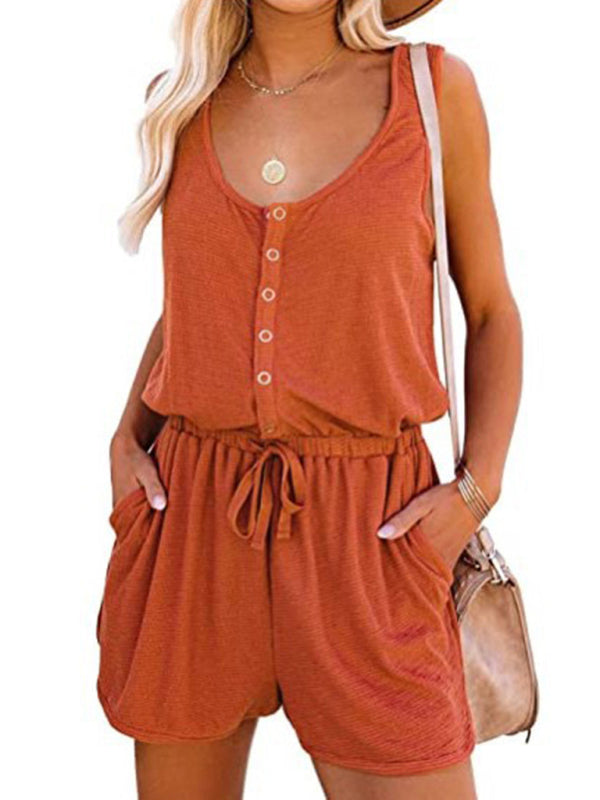 Rompers- Solid Tank Romper with Wide-Leg Shorts- - IndioGear Fashion and Gear