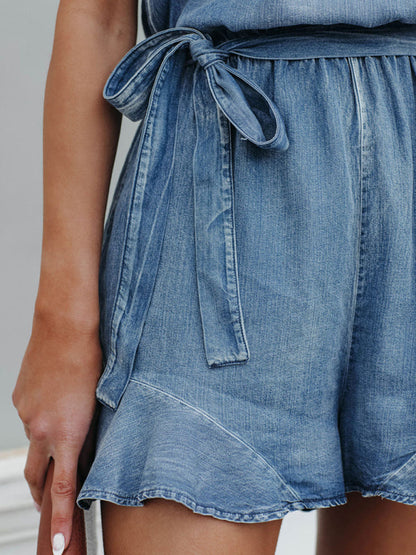 Rompers- Washed Denim Jean Romper - Cotton Jumpsuit- - IndioGear Fashion and Gear