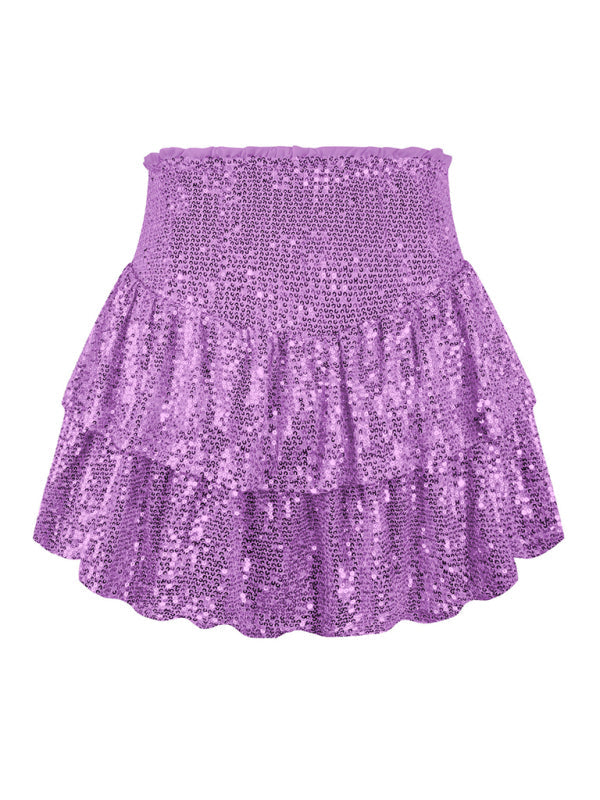 Ruffled Mini Skirts- Sparkly Sequined Mini Skirt with Ruffles- - IndioGear Clothing and Gear