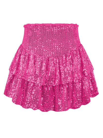 Ruffled Mini Skirts- Sparkly Sequined Mini Skirt with Ruffles- - IndioGear Clothing and Gear