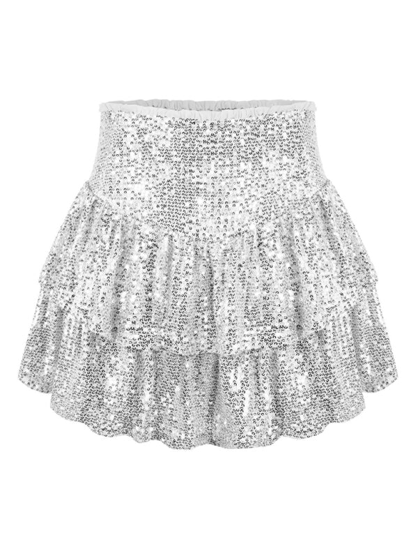 Ruffled Mini Skirts- Sparkly Sequined Mini Skirt with Ruffles- - IndioGear Clothing and Gear