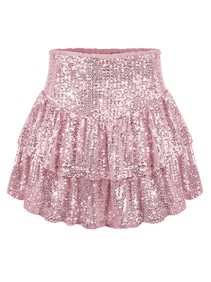 Ruffled Mini Skirts- Sparkly Sequined Mini Skirt with Ruffles- - IndioGear Clothing and Gear