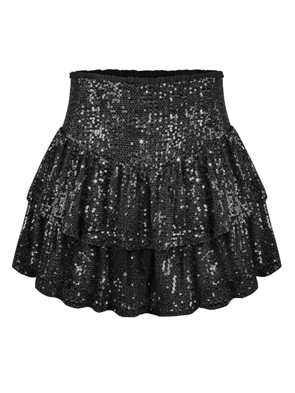 Ruffled Mini Skirts- Sparkly Sequined Mini Skirt with Ruffles- - IndioGear Clothing and Gear