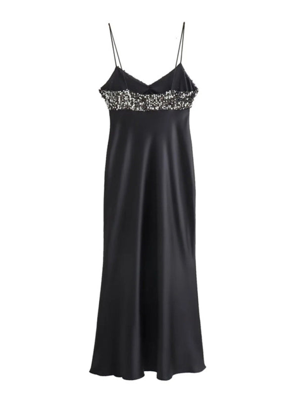 Satin Dresses- Glittering Satin Slip Cami Dress- - IndioGear Clothing and Gear