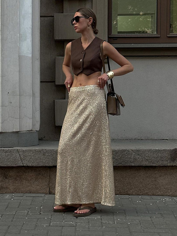 Sequined Skirt- Glitter Sequined Long Skirt- - IndioGear Clothing and Gear