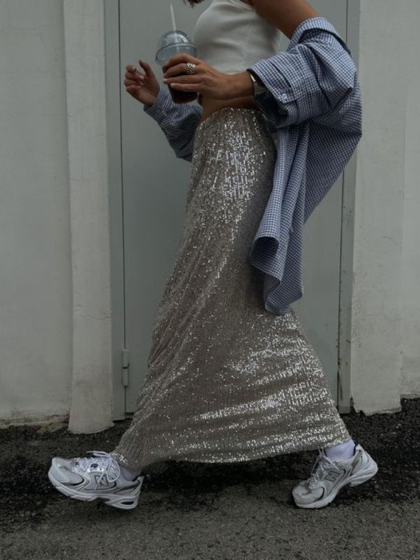 Sequined Skirt- Glitter Sequined Long Skirt- - IndioGear Clothing and Gear