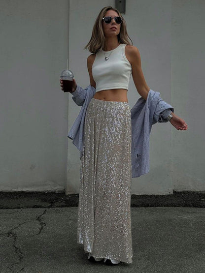 Sequined Skirt- Glitter Sequined Long Skirt- - IndioGear Clothing and Gear