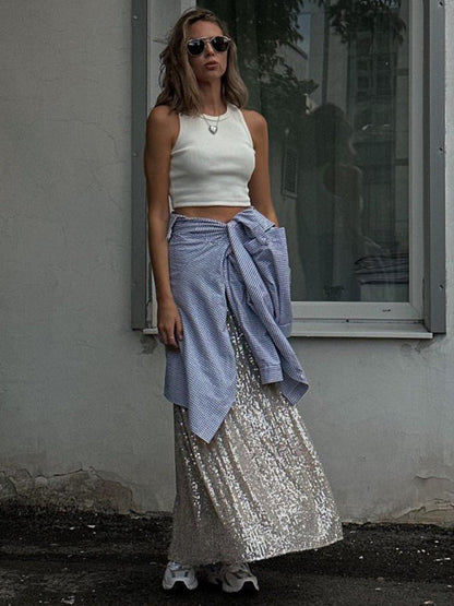 Sequined Skirt- Glitter Sequined Long Skirt- - IndioGear Clothing and Gear