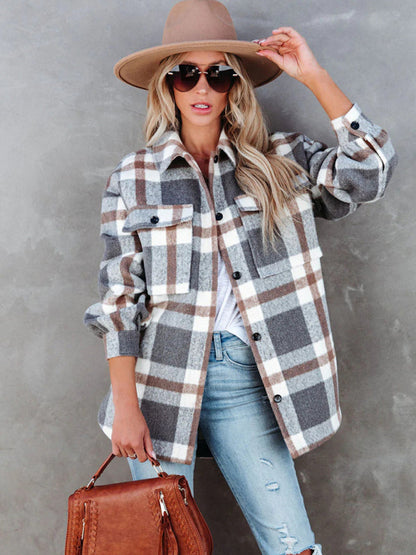 Shackets- Autumn Shacket Bushed Flannel Plaid Mid-Length Shirt Jacket- - IndioGear Clothing and Gear