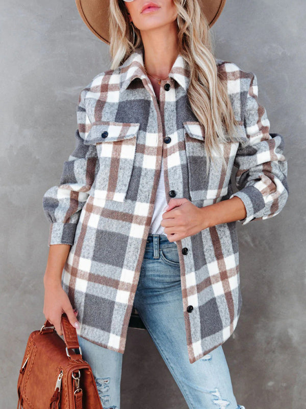 Shackets- Autumn Shacket Bushed Flannel Plaid Mid-Length Shirt Jacket- - IndioGear Clothing and Gear