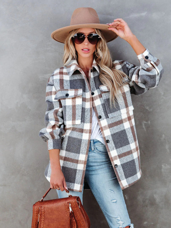 Shackets- Autumn Shacket Bushed Flannel Plaid Mid-Length Shirt Jacket- - IndioGear Clothing and Gear