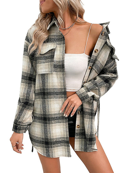 Shackets- Comfy Plaid Jacket - Trendy Shirt Long Shacket- - Pekosa Women Clothing