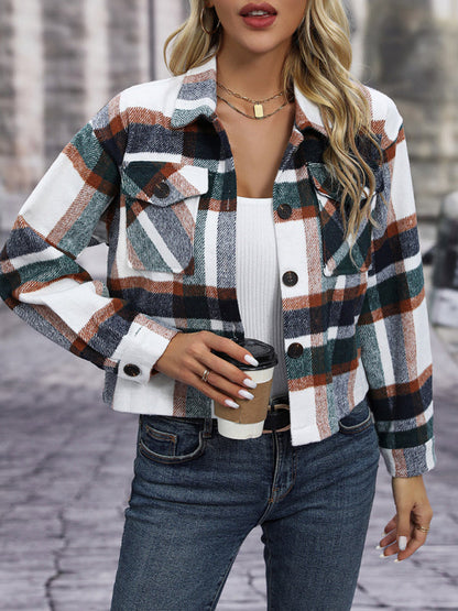 Cozy Plaid Crop Shirt Jacket - The Shacket