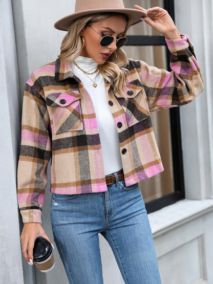 Cozy Plaid Crop Shirt Jacket - The Shacket