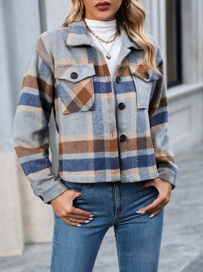 Cozy Plaid Crop Shirt Jacket - The Shacket