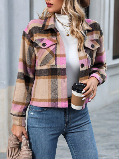 Cozy Plaid Crop Shirt Jacket - The Shacket