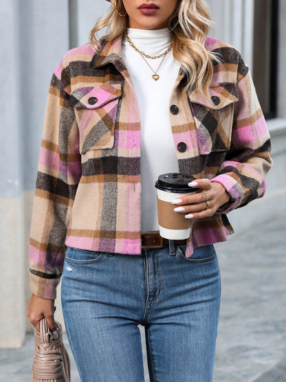 Cozy Plaid Crop Shirt Jacket - The Shacket