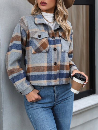 Cozy Plaid Crop Shirt Jacket - The Shacket