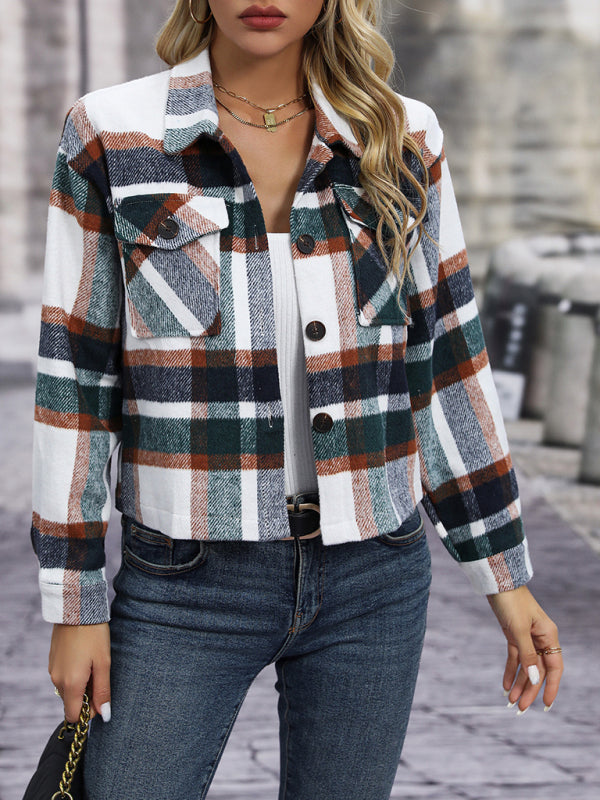 Cozy Plaid Crop Shirt Jacket - The Shacket