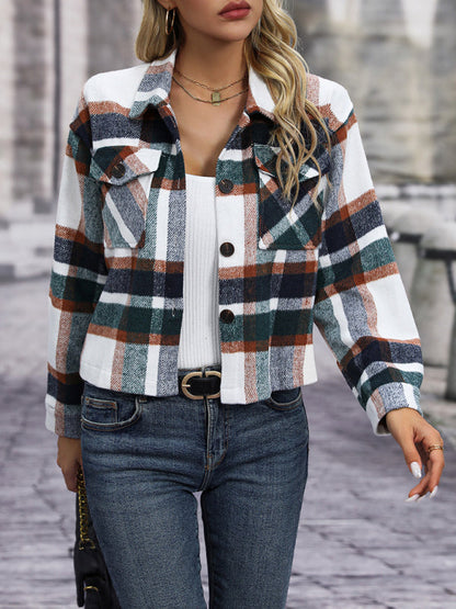 Cozy Plaid Crop Shirt Jacket - The Shacket