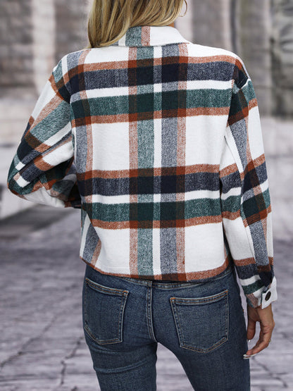 Cozy Plaid Crop Shirt Jacket - The Shacket