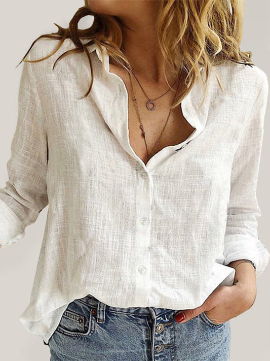 Shirts- Breathable Long Sleeve Cotton-Linen Shirt for Summer Texture- White- IndioGear Clothing and Gear