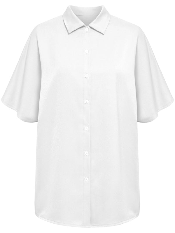 Shirts- Casual Elegance: Women's Short Sleeve Shirt with Button Closure- - IndioGear Fashion and Gear