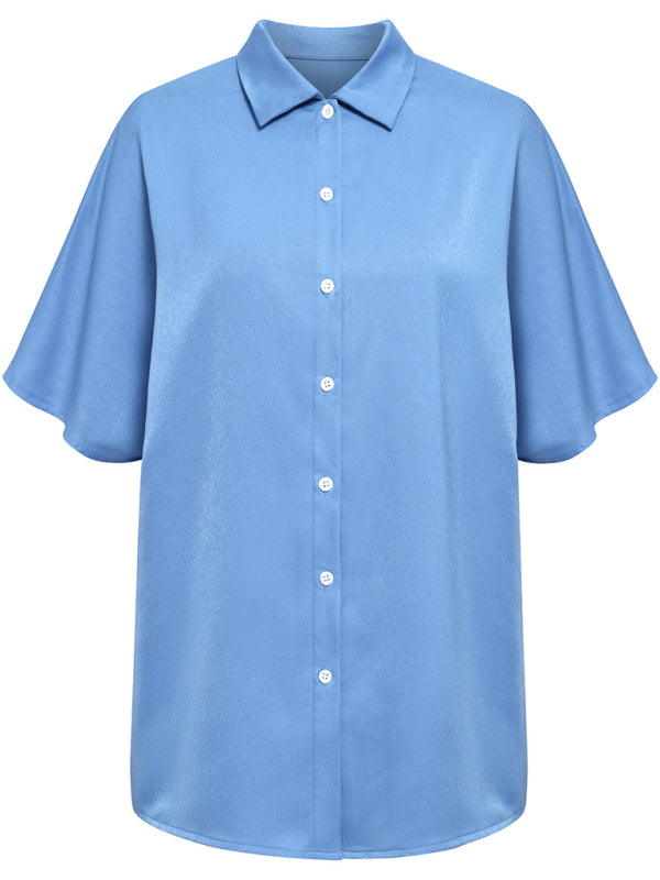 Shirts- Casual Elegance: Women's Short Sleeve Shirt with Button Closure- - IndioGear Fashion and Gear