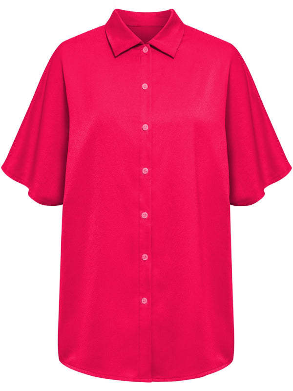 Shirts- Casual Elegance: Women's Short Sleeve Shirt with Button Closure- - IndioGear Fashion and Gear