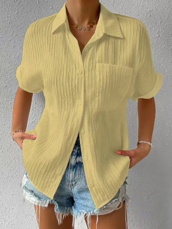 Shirts- Classic Women's Collared Short Sleeves Shirt - Style for Any Occasion!- Yellow- IndioGear Fashion and Gear