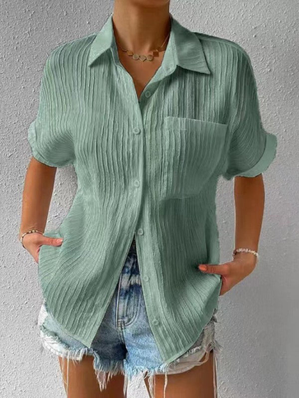 Shirts- Classic Women's Collared Short Sleeves Shirt - Style for Any Occasion!- Green- IndioGear Fashion and Gear