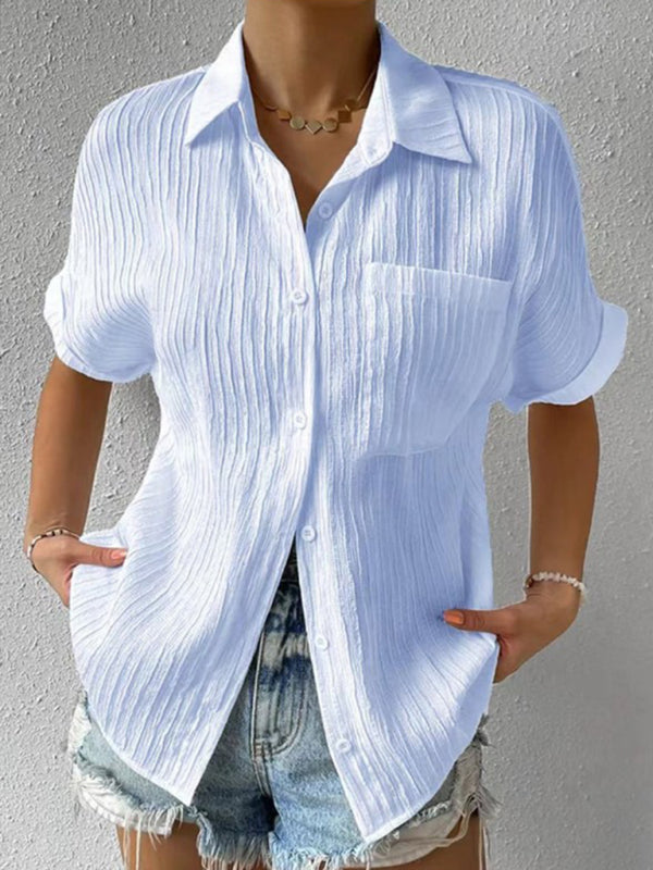 Shirts- Classic Women's Collared Short Sleeves Shirt - Style for Any Occasion!- Blue- IndioGear Fashion and Gear