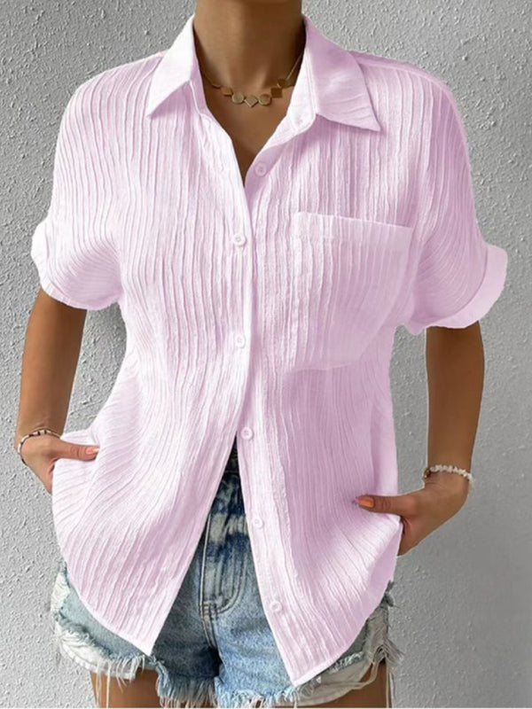 Shirts- Classic Women's Collared Short Sleeves Shirt - Style for Any Occasion!- Pink- IndioGear Fashion and Gear