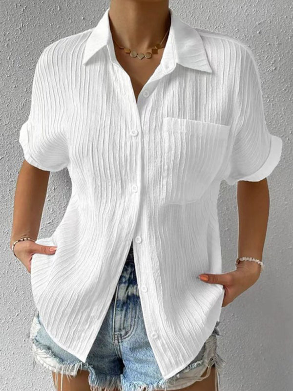 Shirts- Classic Women's Collared Short Sleeves Shirt - Style for Any Occasion!- White- IndioGear Fashion and Gear