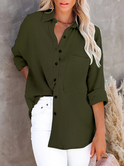 Shirts- Functional Fashion: Women's Short Sleeves Button Down Shirt - Pocketed- Olive green- IndioGear Fashion and Gear