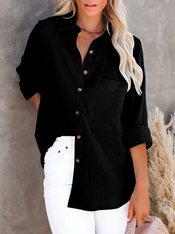 Shirts- Functional Fashion: Women's Short Sleeves Button Down Shirt - Pocketed- Black- IndioGear Fashion and Gear