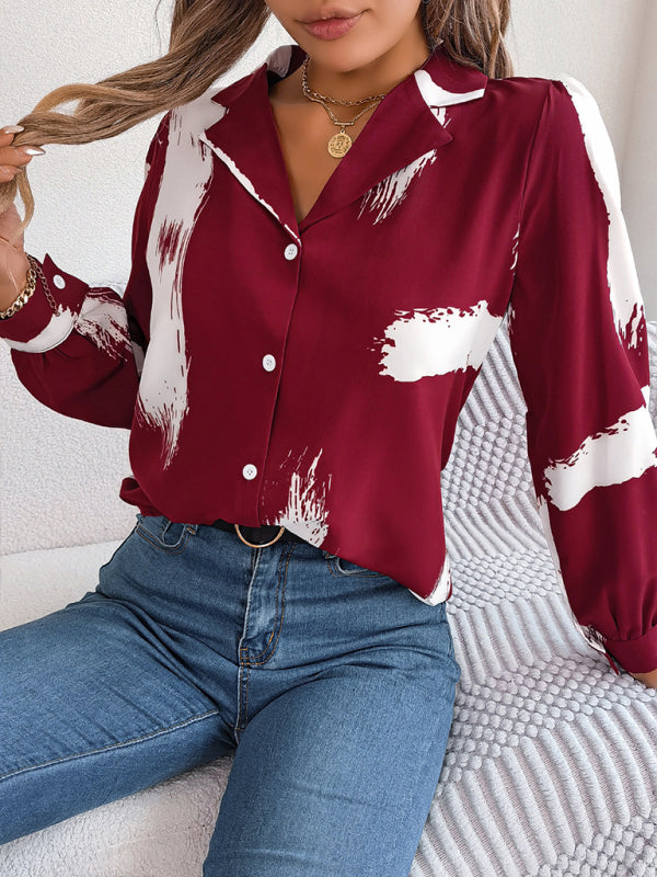 Shirts- High-Fashion Inspired Blouse - Notch Lapels, Button-Down Top- - Pekosa Women Clothing