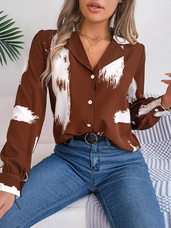 Shirts- High-Fashion Inspired Blouse - Notch Lapels, Button-Down Top- - Pekosa Women Clothing