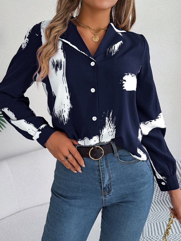 Shirts- High-Fashion Inspired Blouse - Notch Lapels, Button-Down Top- - Pekosa Women Clothing