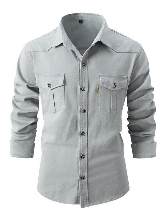 Men’s Distressed Cotton Roll-Up Sleeves Shirt