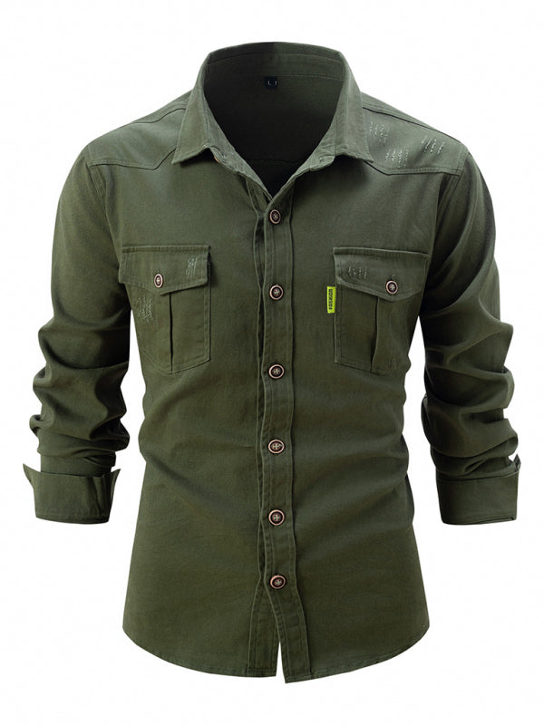 Men’s Distressed Cotton Roll-Up Sleeves Shirt