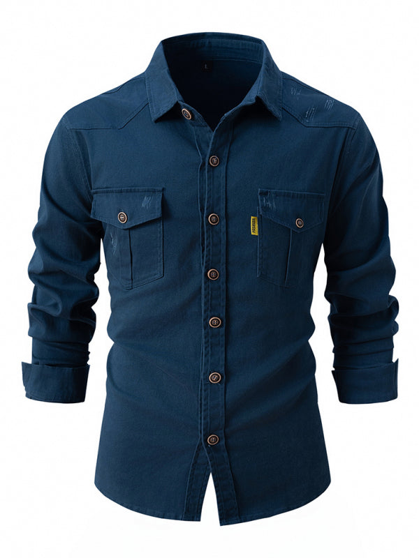 Men’s Distressed Cotton Roll-Up Sleeves Shirt