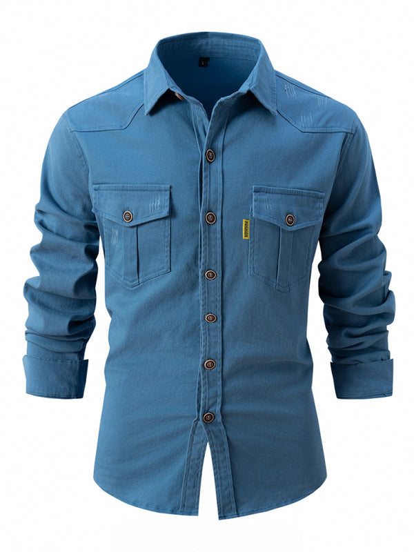 Men’s Distressed Cotton Roll-Up Sleeves Shirt