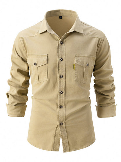 Men’s Distressed Cotton Roll-Up Sleeves Shirt