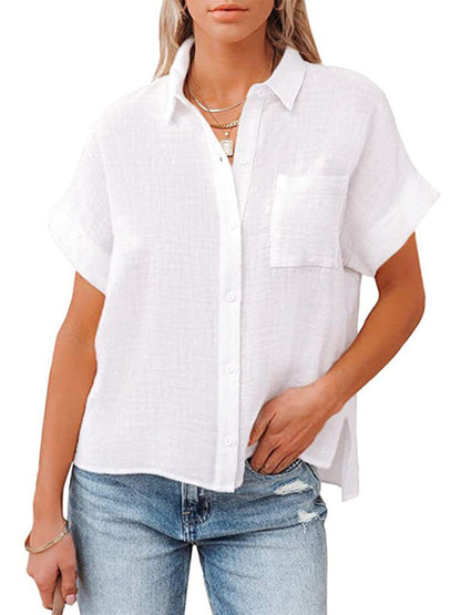 Shirts- Solid Textured Button-Up Shirt with Pocket- - IndioGear Fashion and Gear