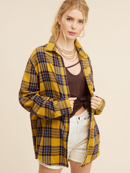 Shirts-Springtime Plaid Light Button-Up Shirt with Long Sleeves-Pekosa Women Clothing