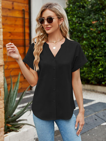 Shirts- Women's Button Down Top Shirt - Versatile Style for Every Occasion!- Black- IndioGear Fashion and Gear