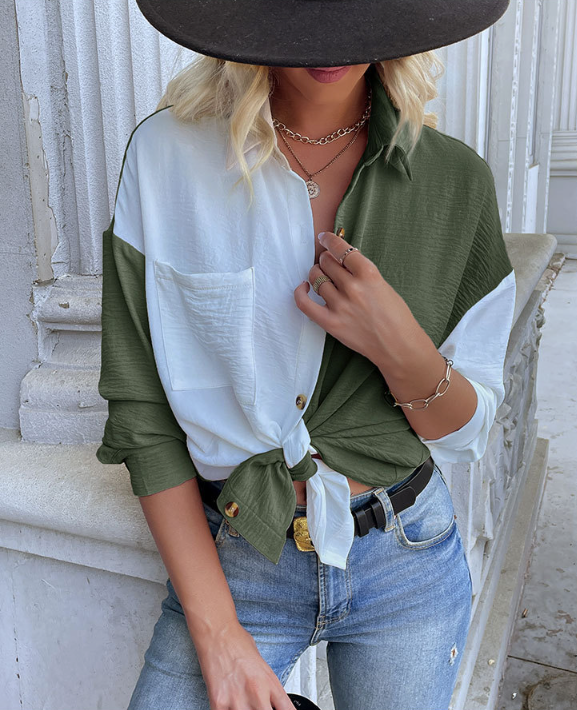 Shirts- Women's Trendy Loose Shirt - Button Down Top with a Pocket Side- - IndioGear Fashion and Gear