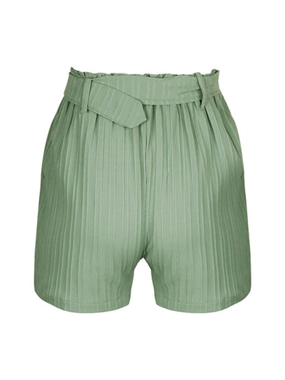 Shorts- Be the Trendsetter: Women's Paperbag Waist Belted Shorts with Pockets- - IndioGear Fashion and Gear