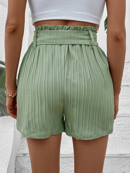 Shorts- Be the Trendsetter: Women's Paperbag Waist Belted Shorts with Pockets- - IndioGear Fashion and Gear